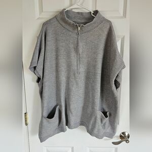 Light Gray Zip-Neck Knit Poncho with Pockets